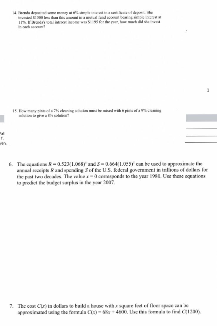 14. Brenda deposited some money at 6% simple
