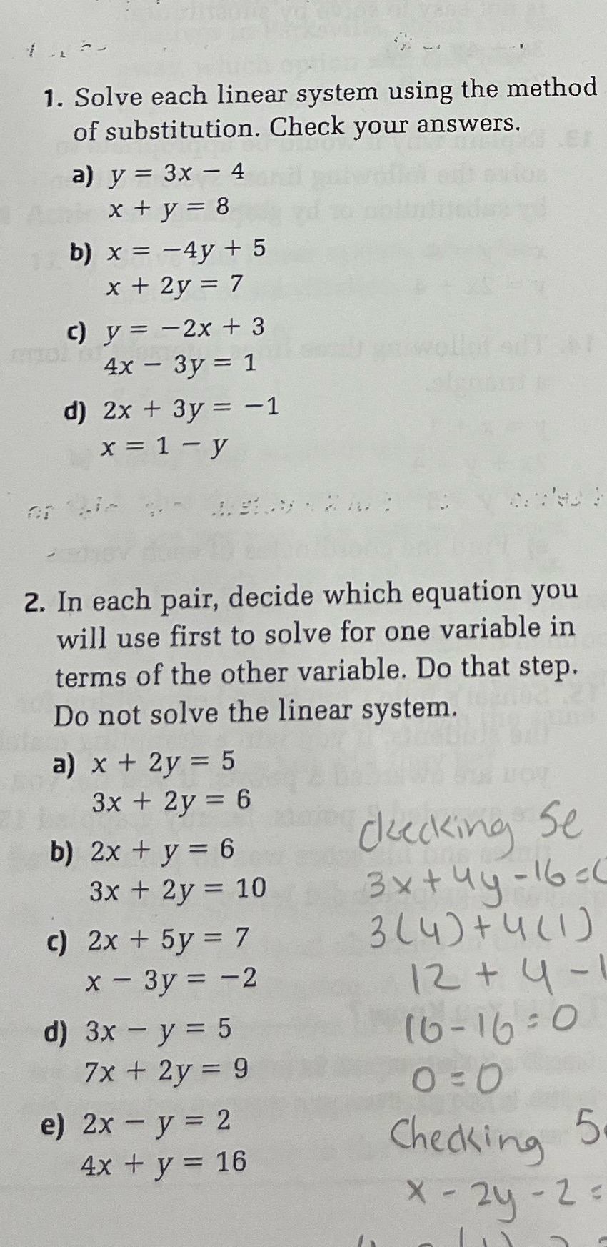 1. Solve each linear system using the method of
