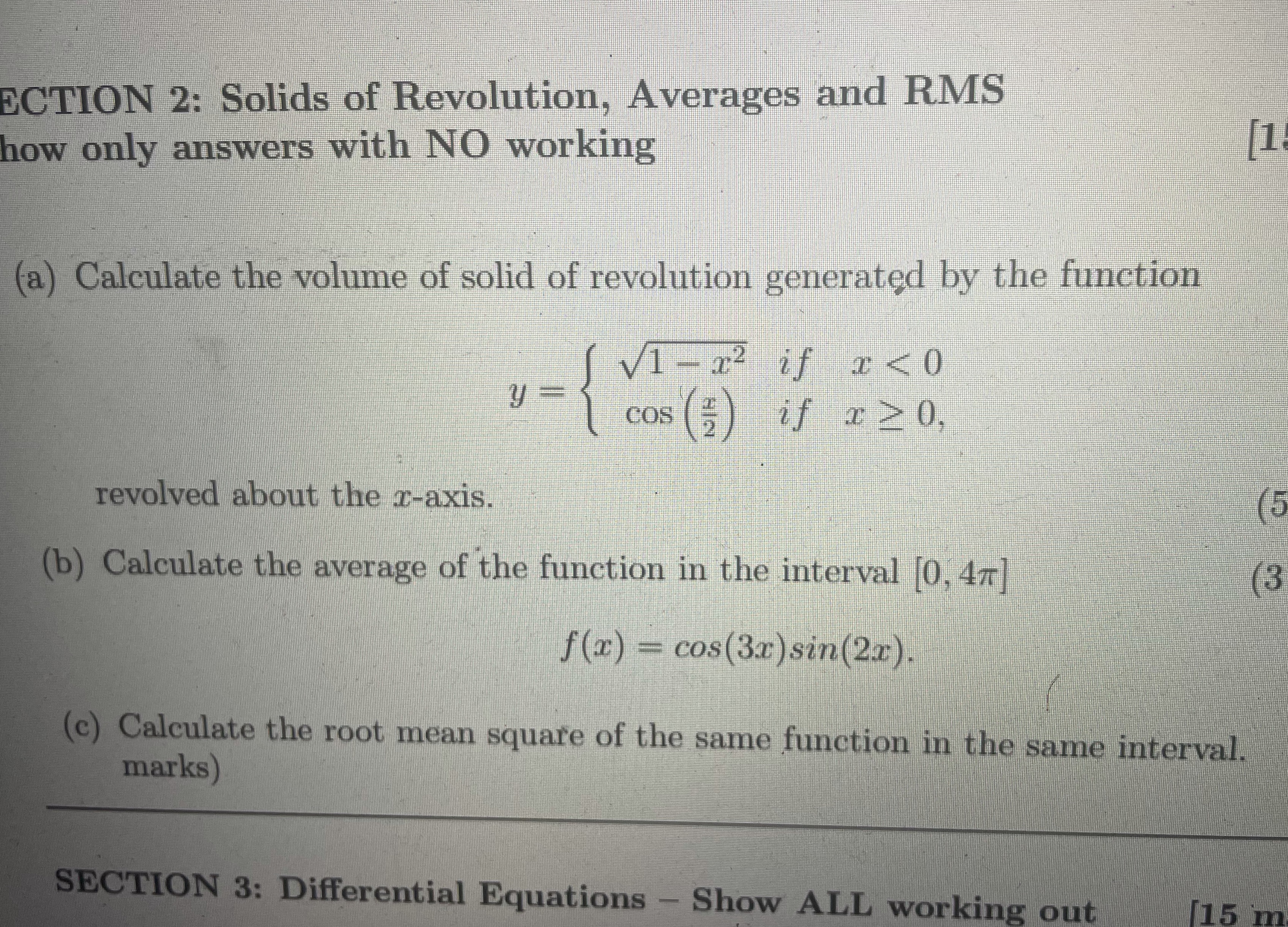 ECTION 2: Solids of Revolution, Averages and RMS