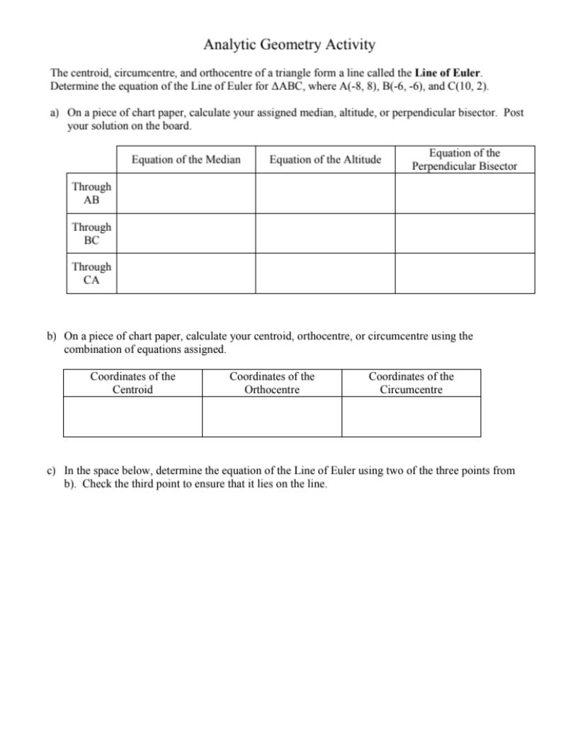 Analytic Geometry Activity The centroid,