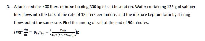 3. A tank contains 4m} liters of brine holding
