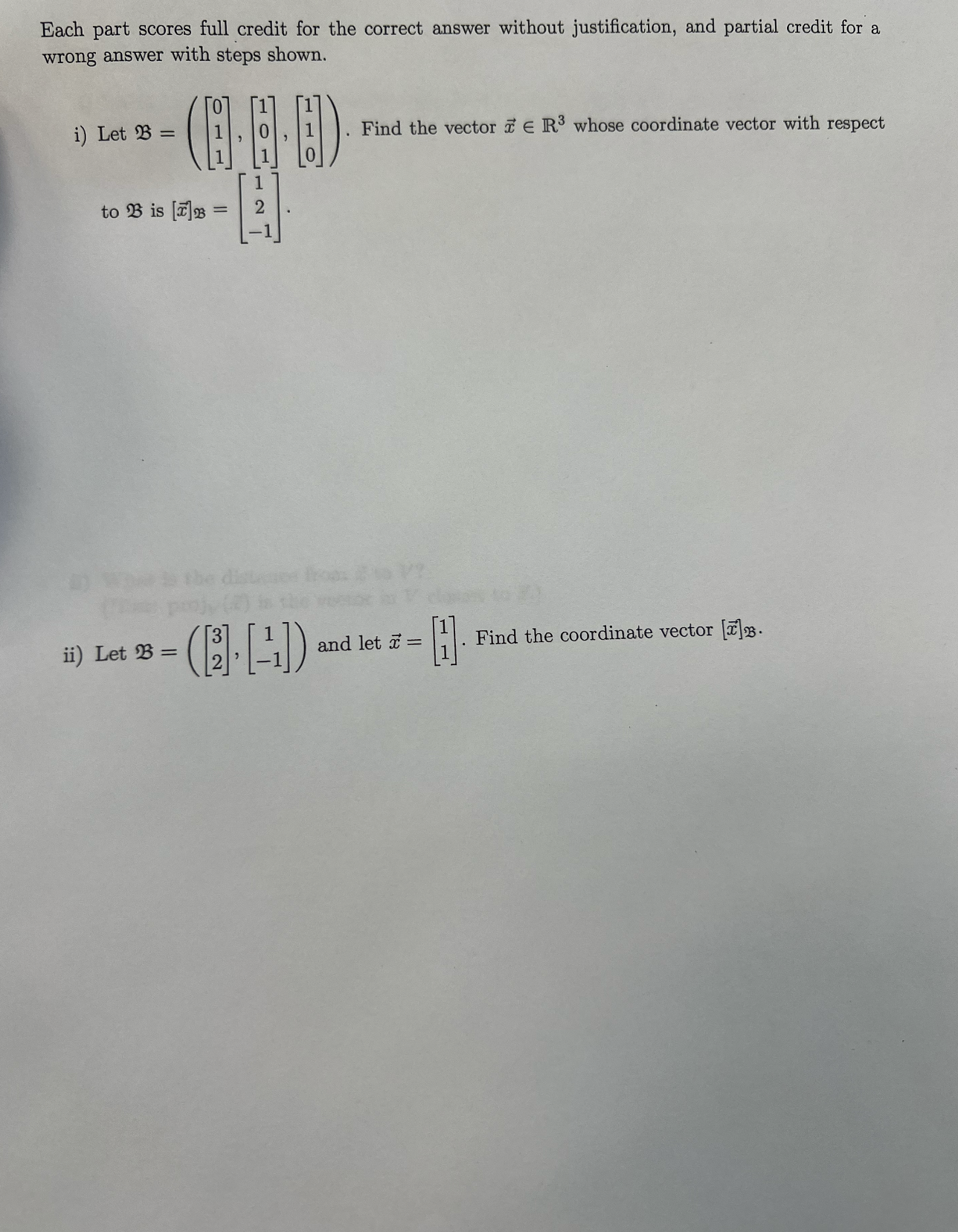 Each part scores full credit for the correct