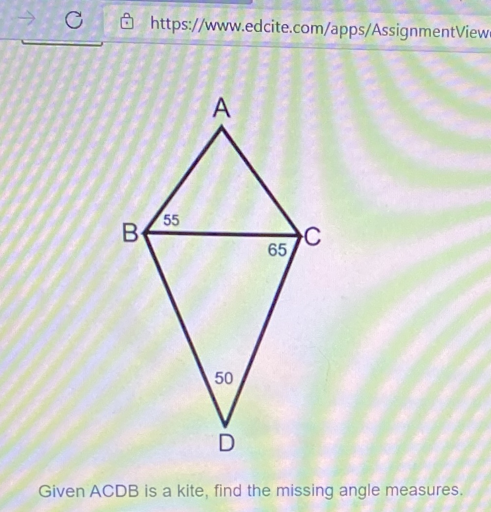 Given ACDB is a kite find the missing angle