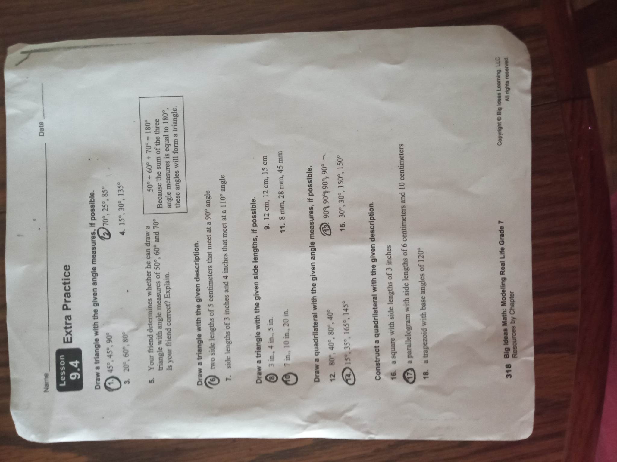 Name Date Lesson 9.4 Extra Practice Draw a