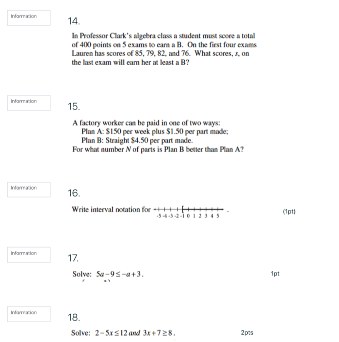 Information 14. In Professor Clark's algebra