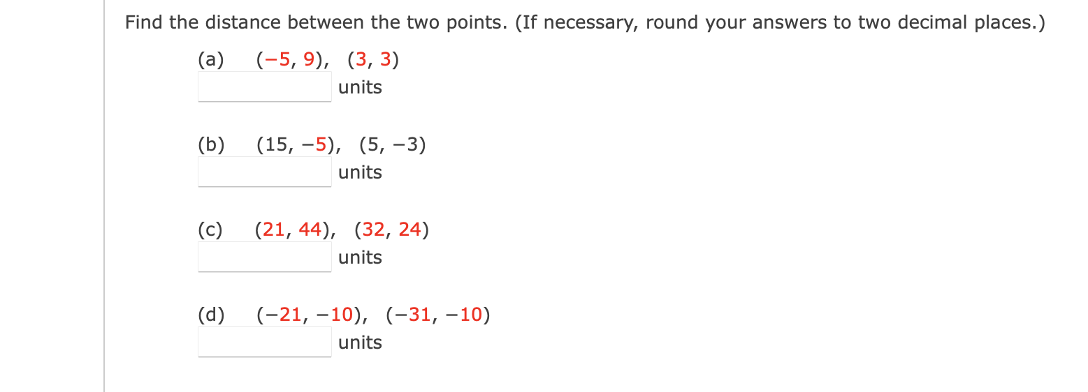 Find the distance between the two points. (If