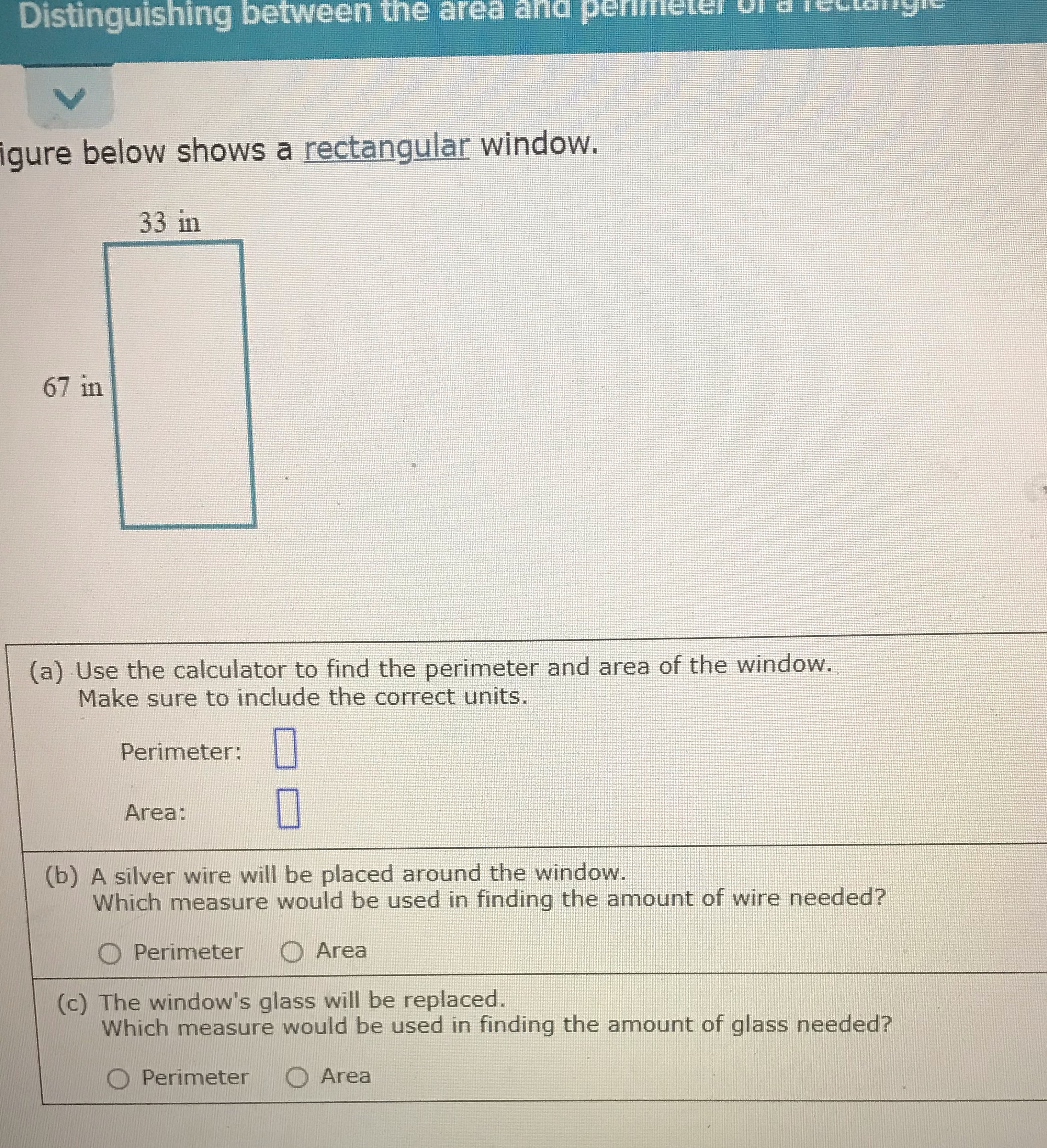 Distinguishing between the area and perimeter Of