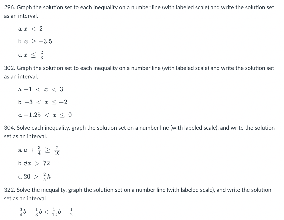 296. Graph the solution set to each inequality on