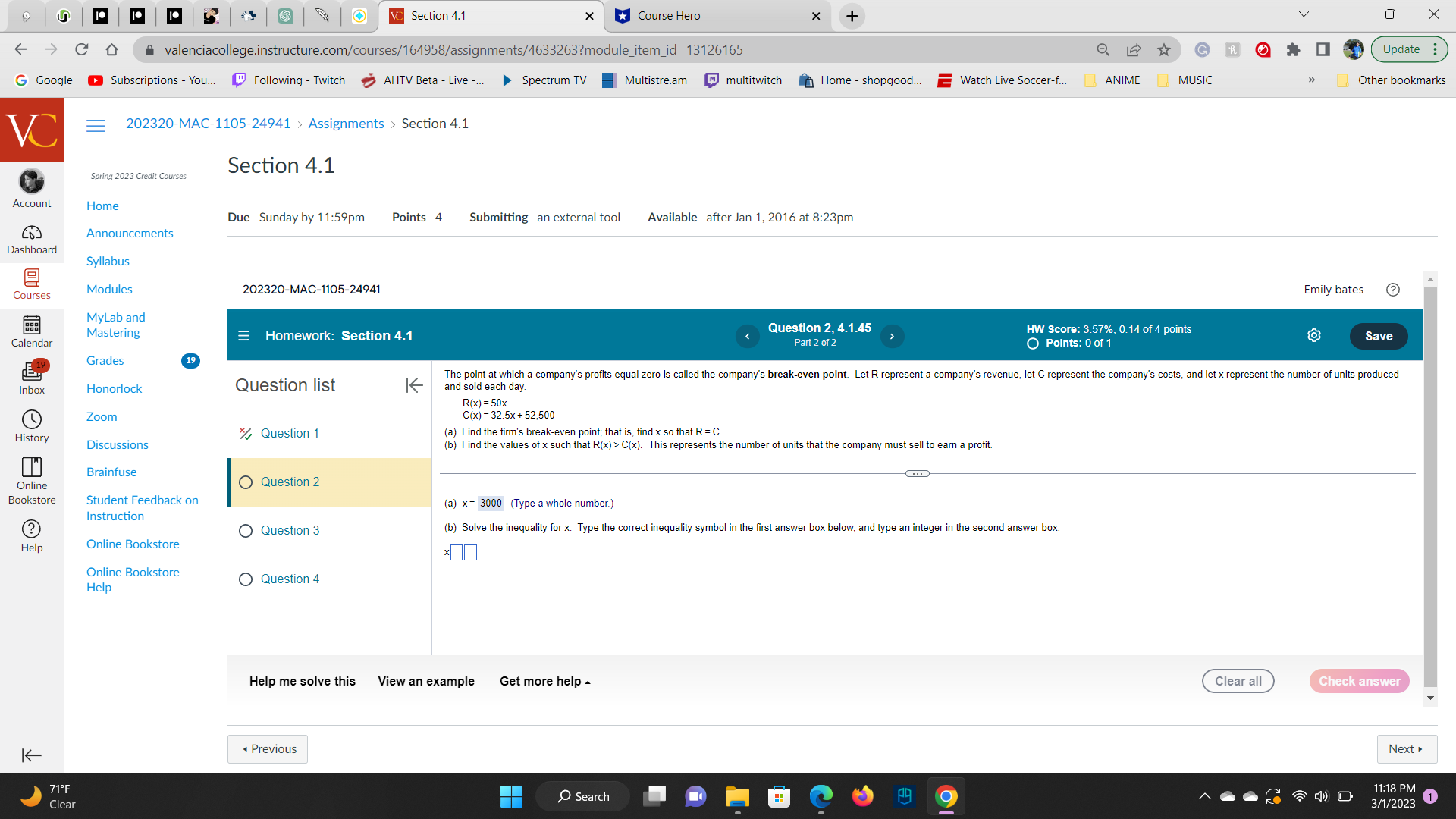 O V Section 4.1 X Course Hero X + X - CD