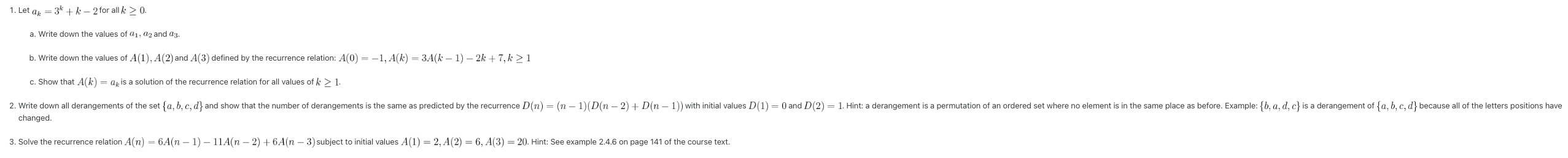 1. Let ax = 3* + k - 2 for all k > 0. a. Write