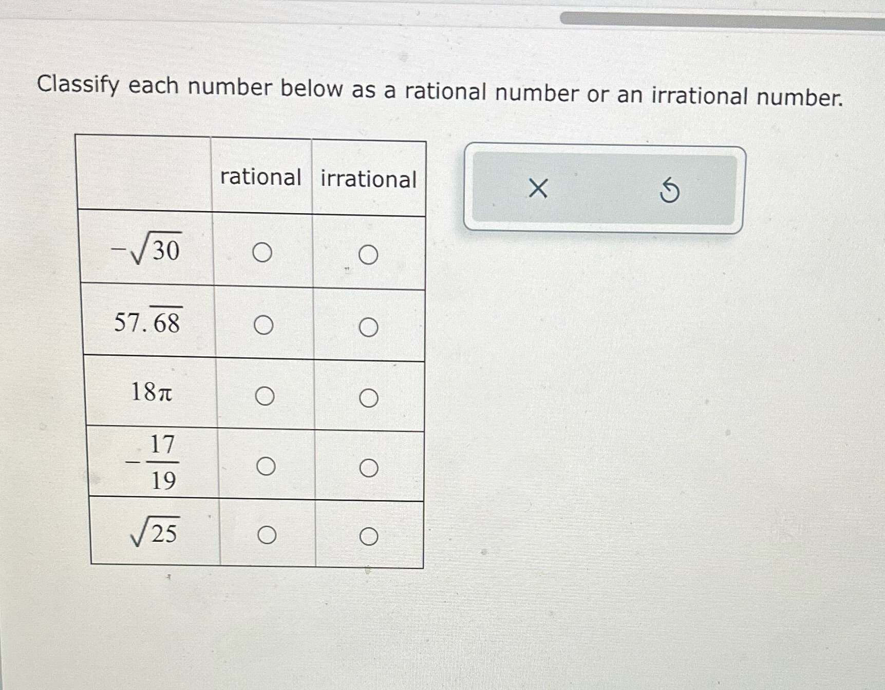 Classify each number below as a rational number