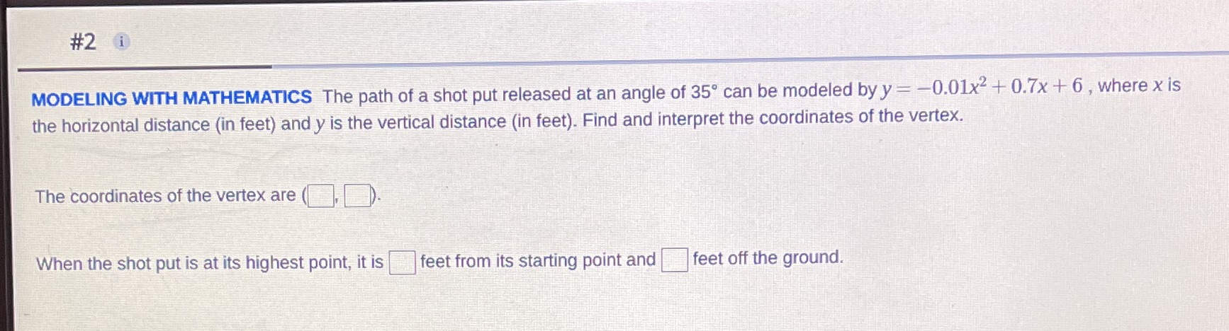 #2 1 MODELING WITH MATHEMATICS The path of a shot
