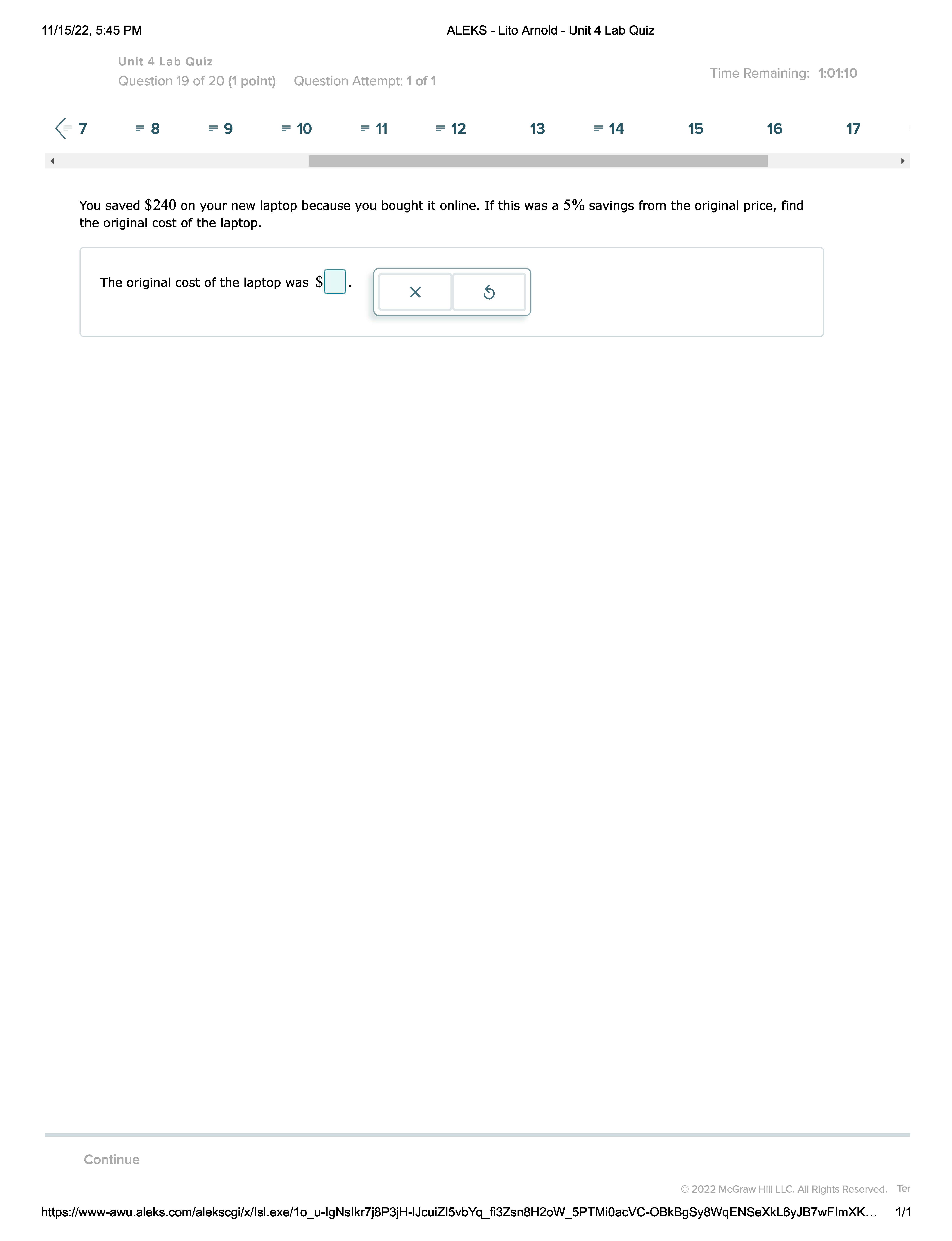 11/15/22, 5:45 PM ALEKS - Lito Arnold - Unit 4