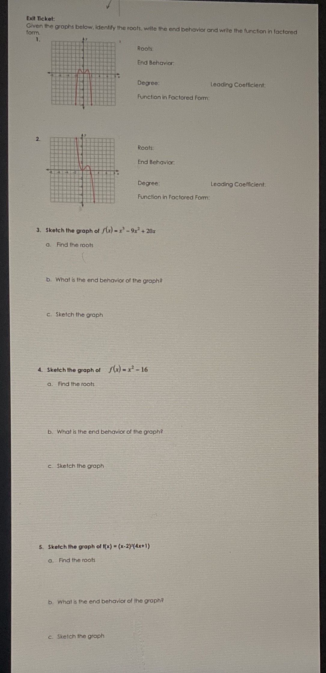 i need help with these problems Exit Ticket: