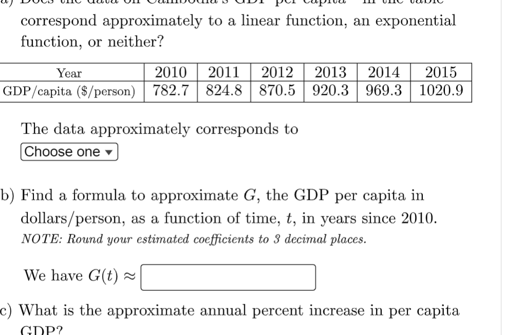 1) Find a possible formula for the exponential