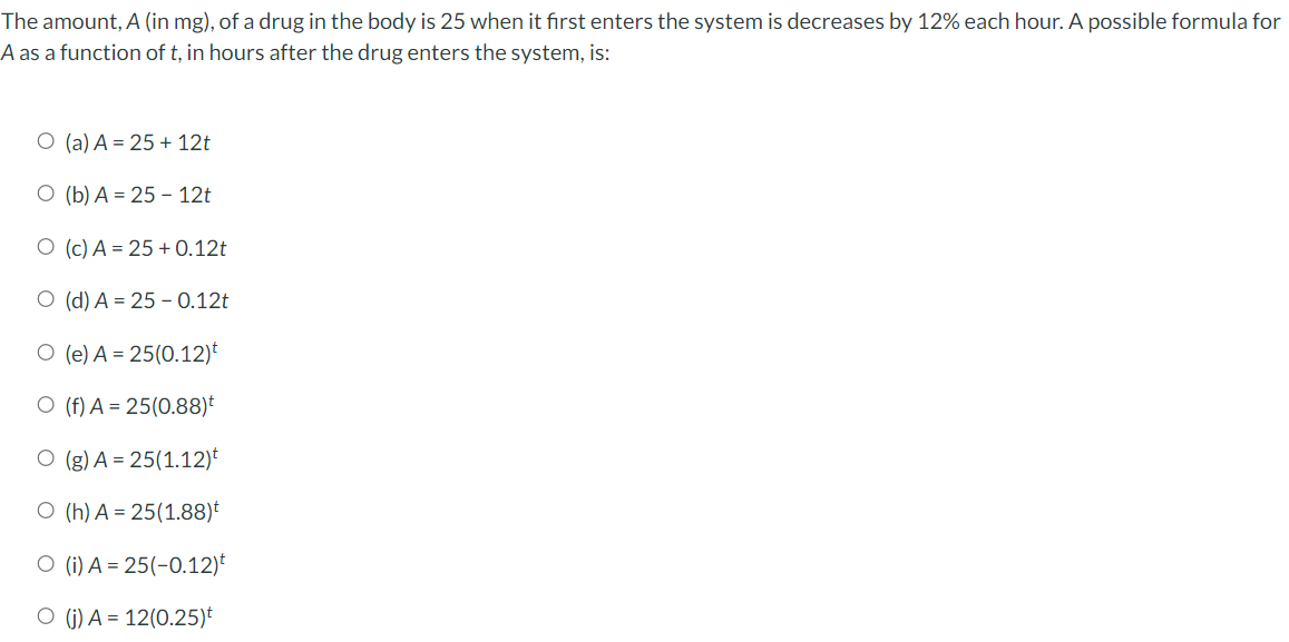 1) Find a possible formula for the exponential