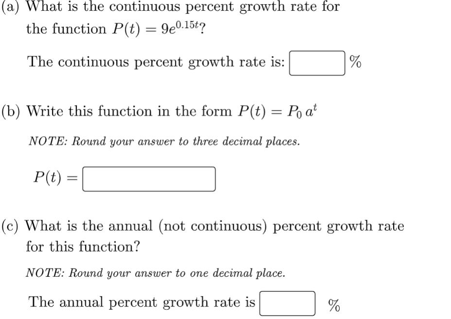 1) Find a possible formula for the exponential