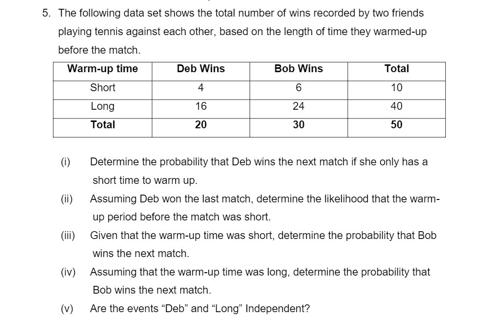 5. The following data set shows the total number