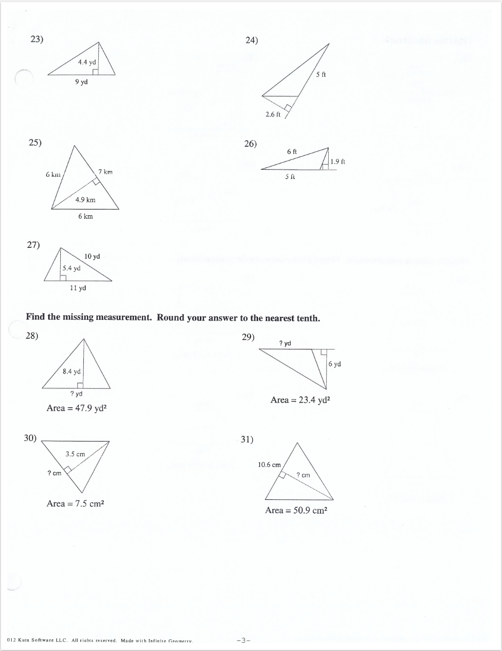 23) 24) 4.4 yd 5 fi 9 yd 2.6 ft 25) 26) 6 ft 6
