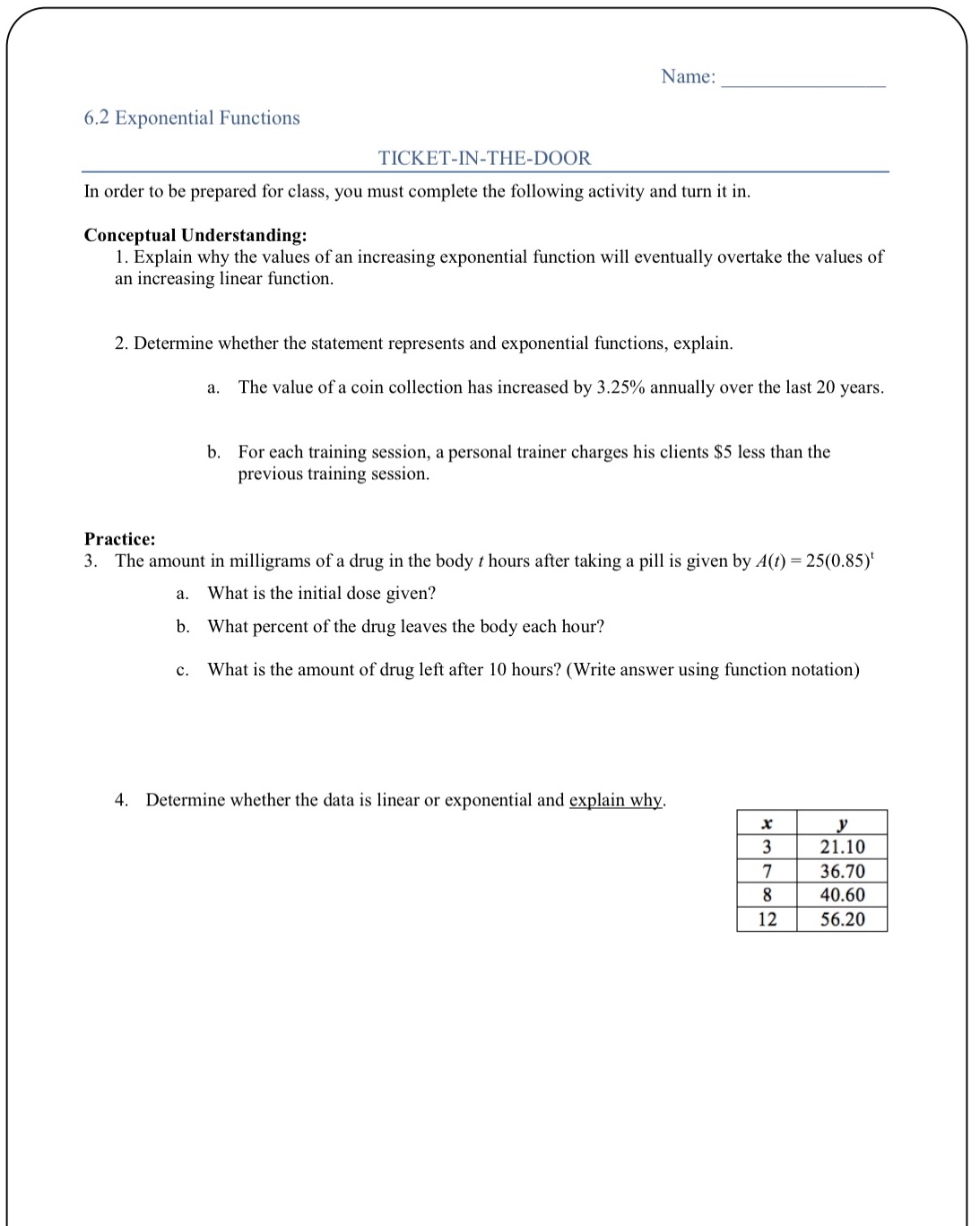 Need help on #3c Name: 6.2 Exponential Functions