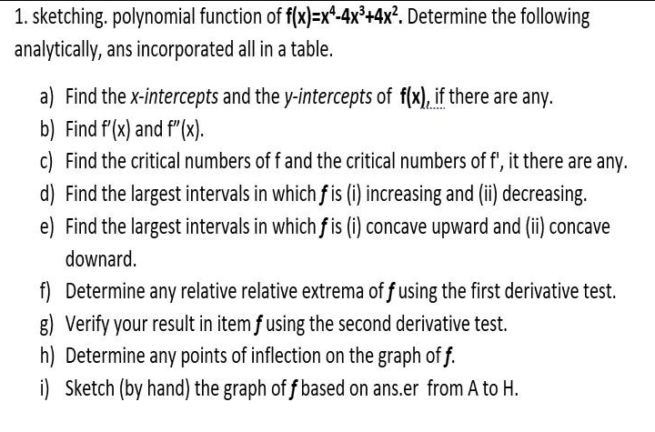 1. sketching. polynomial function of