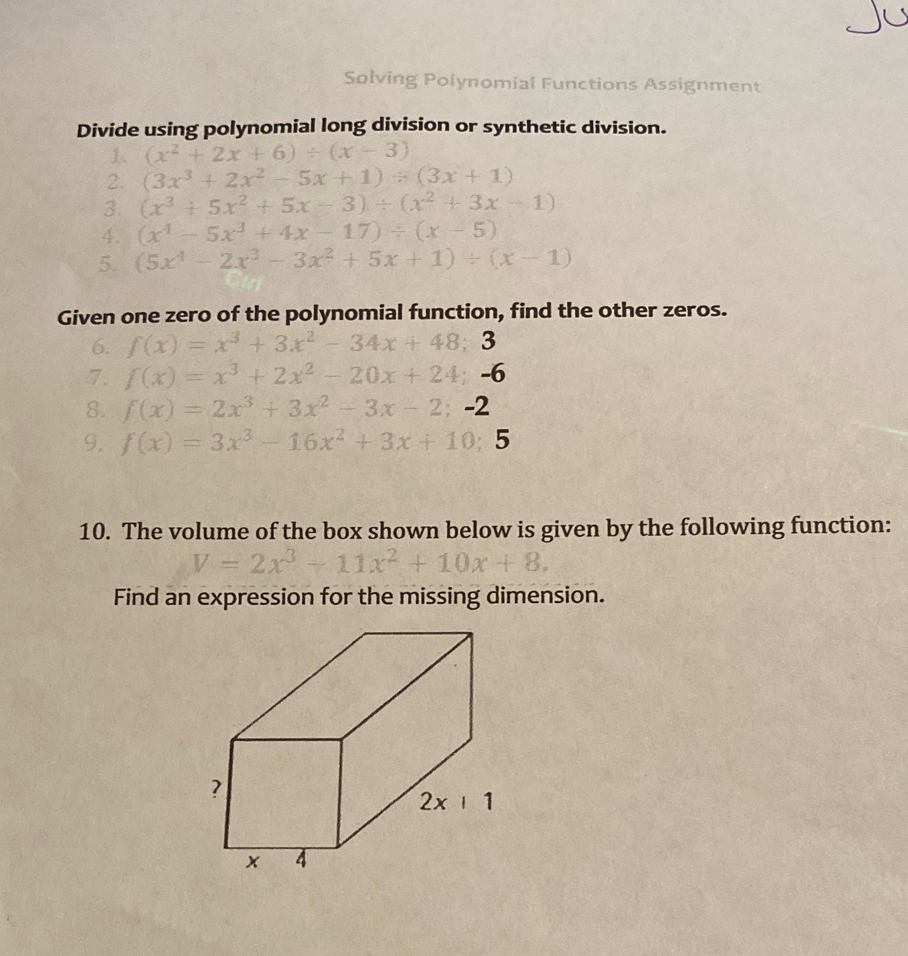 I need help please Solving Polynomial Functions