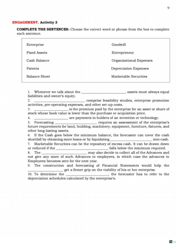 ENGAGEMENT. Activity 3 COMPLETE THE SENTENCES: