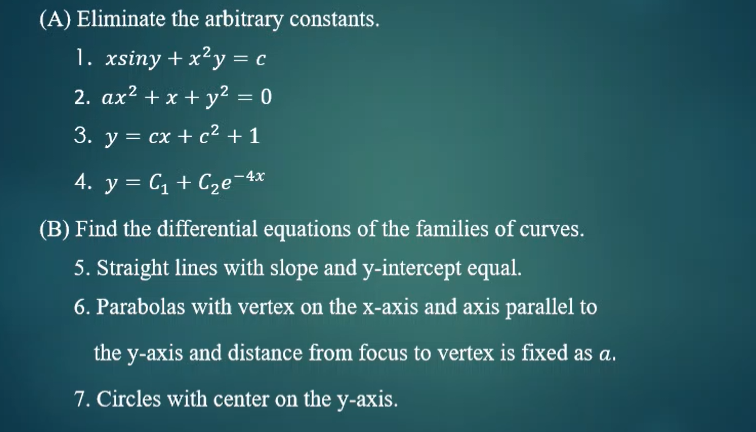 (A) Eliminate the arbitrary constants. 1. xsiny +
