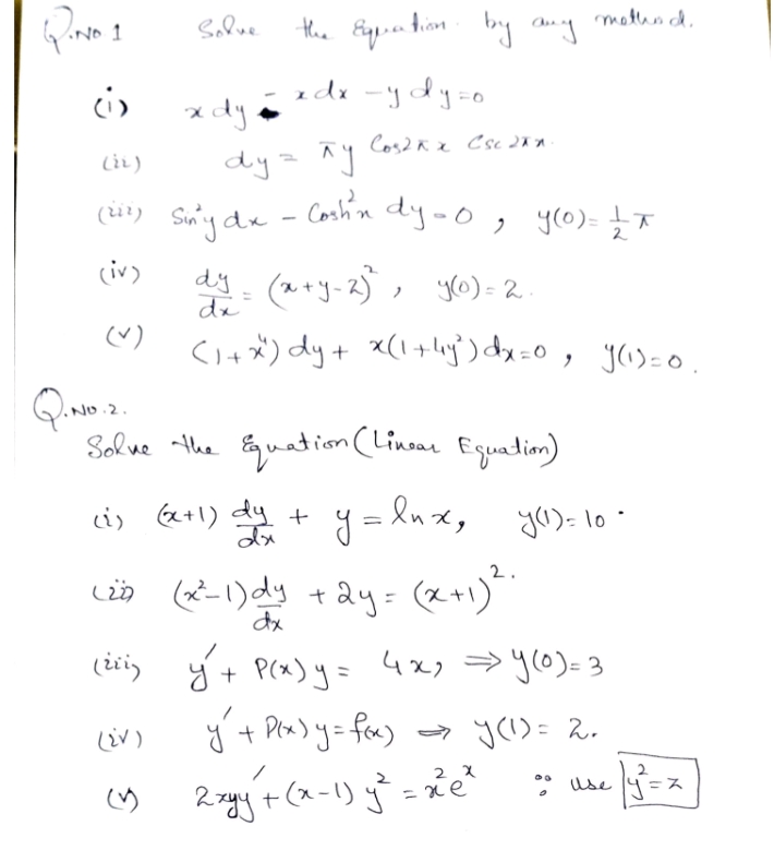 urgently needed Q. NO 1 Solve the Equation. by