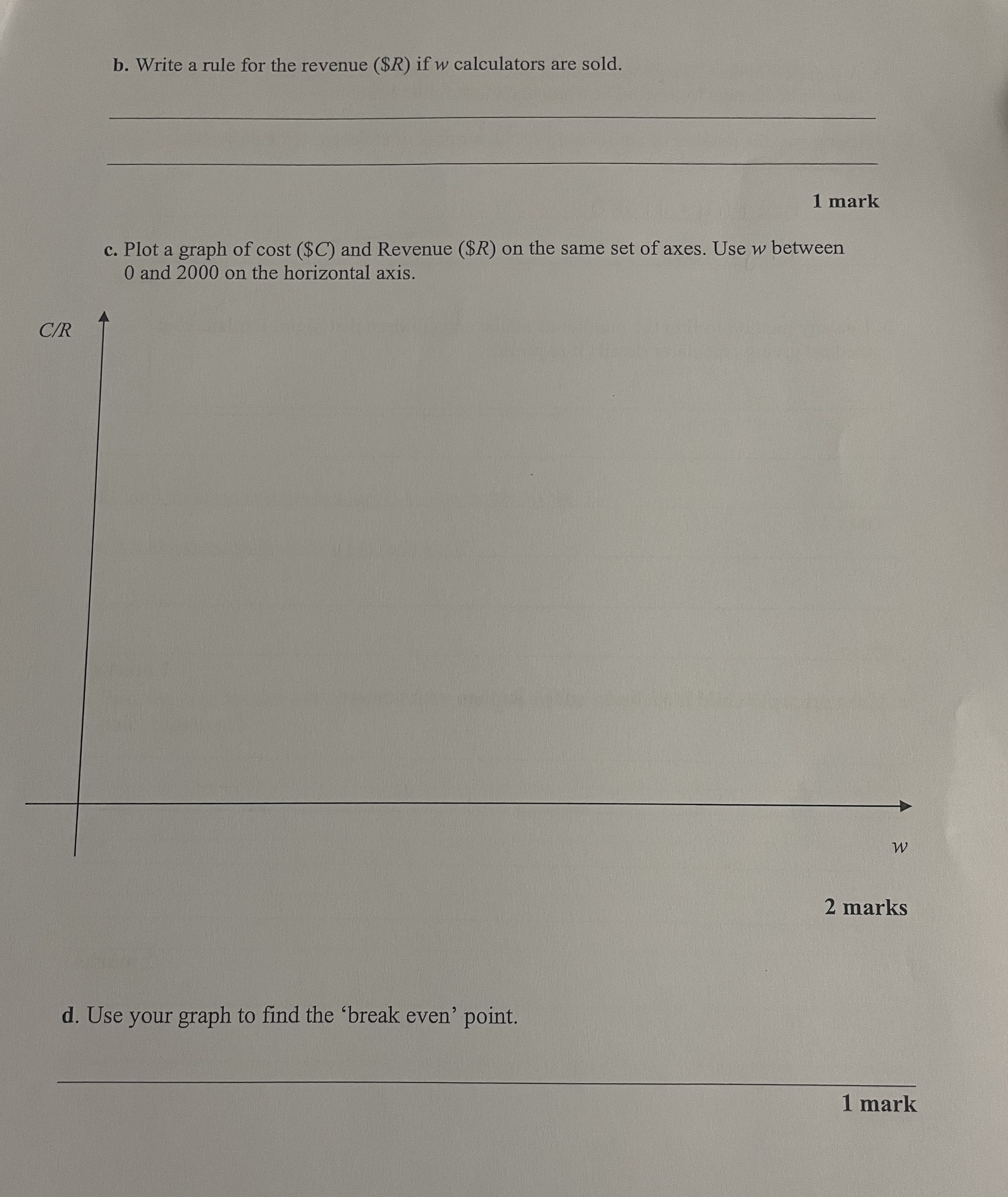 b. Write a rule for the revenue ($R) if w