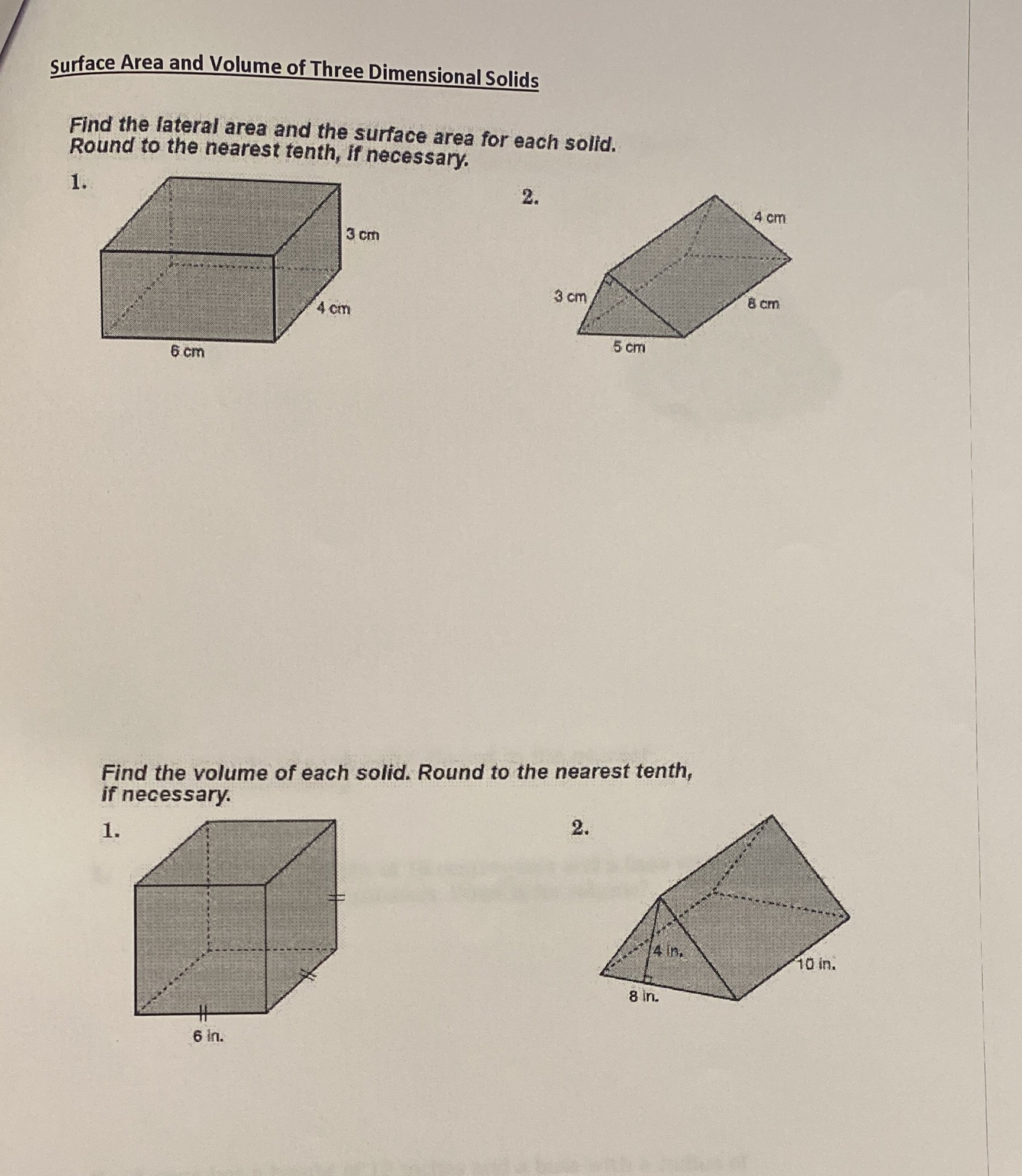Surface Area and Volume of Three Dimensional