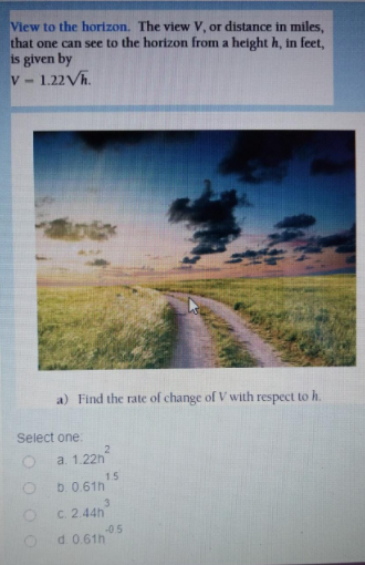 View to the horizon. The view V, or distance in