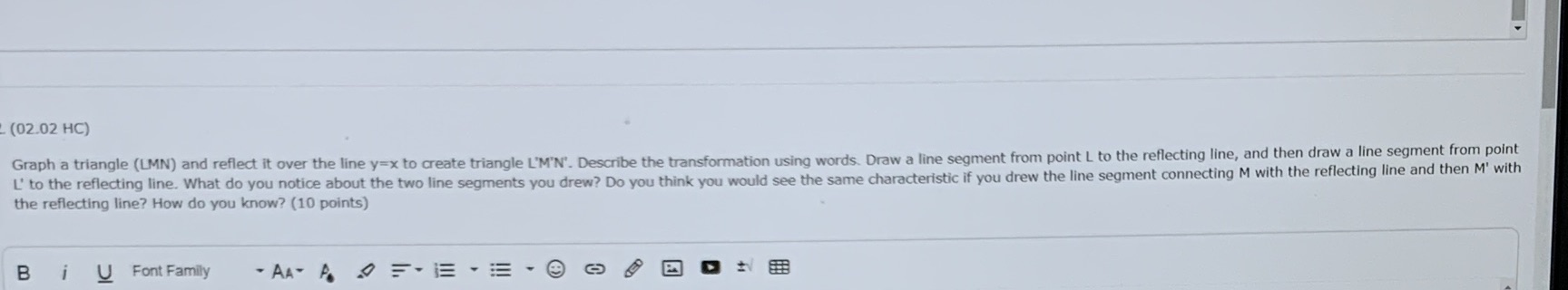 (02.02 HC) Graph a triangle (LMN) and reflect it