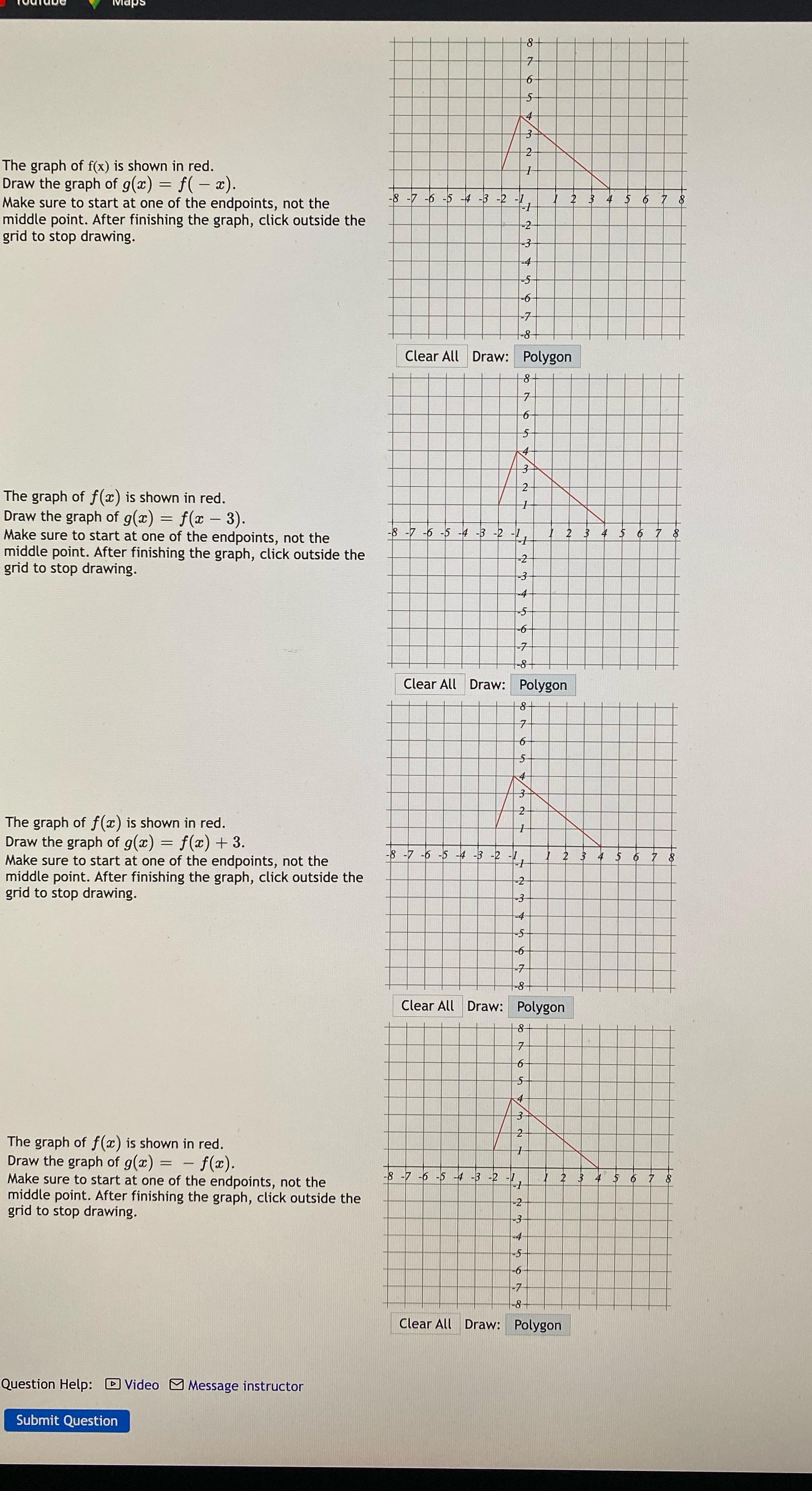The graph of f(x) is shown in red. Draw the graph