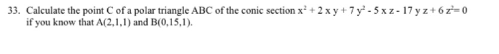 33. Calculate the point C of a polar triangle ABC