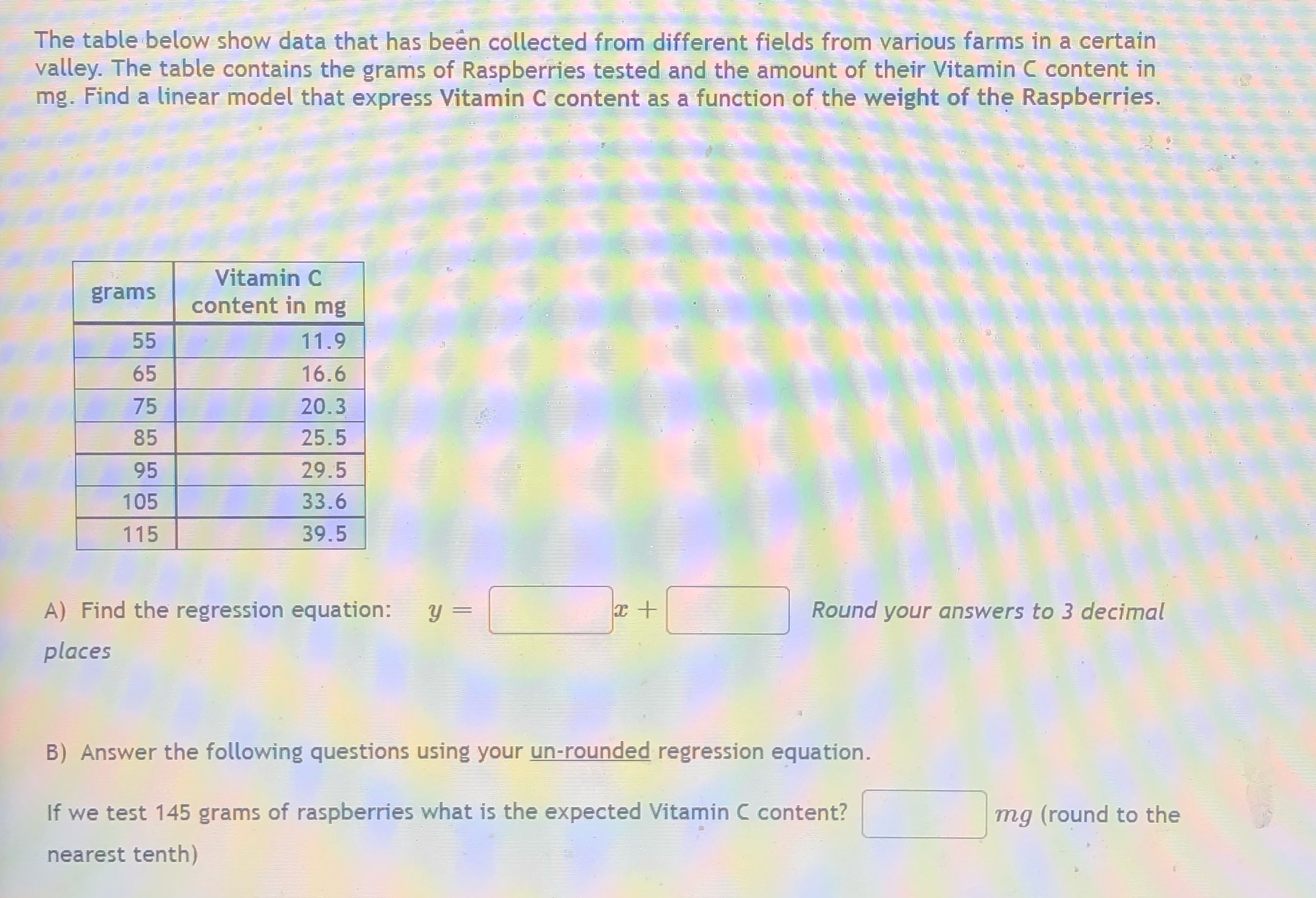 The table below show data that has been collected
