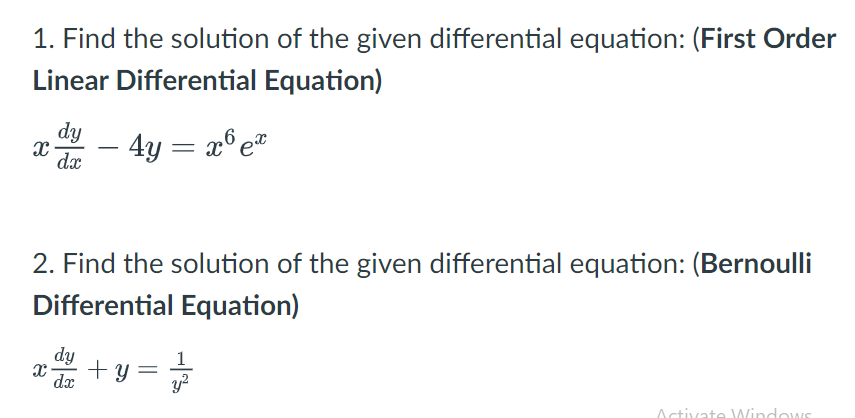 Differential Equations Pls show Solution 1. Find