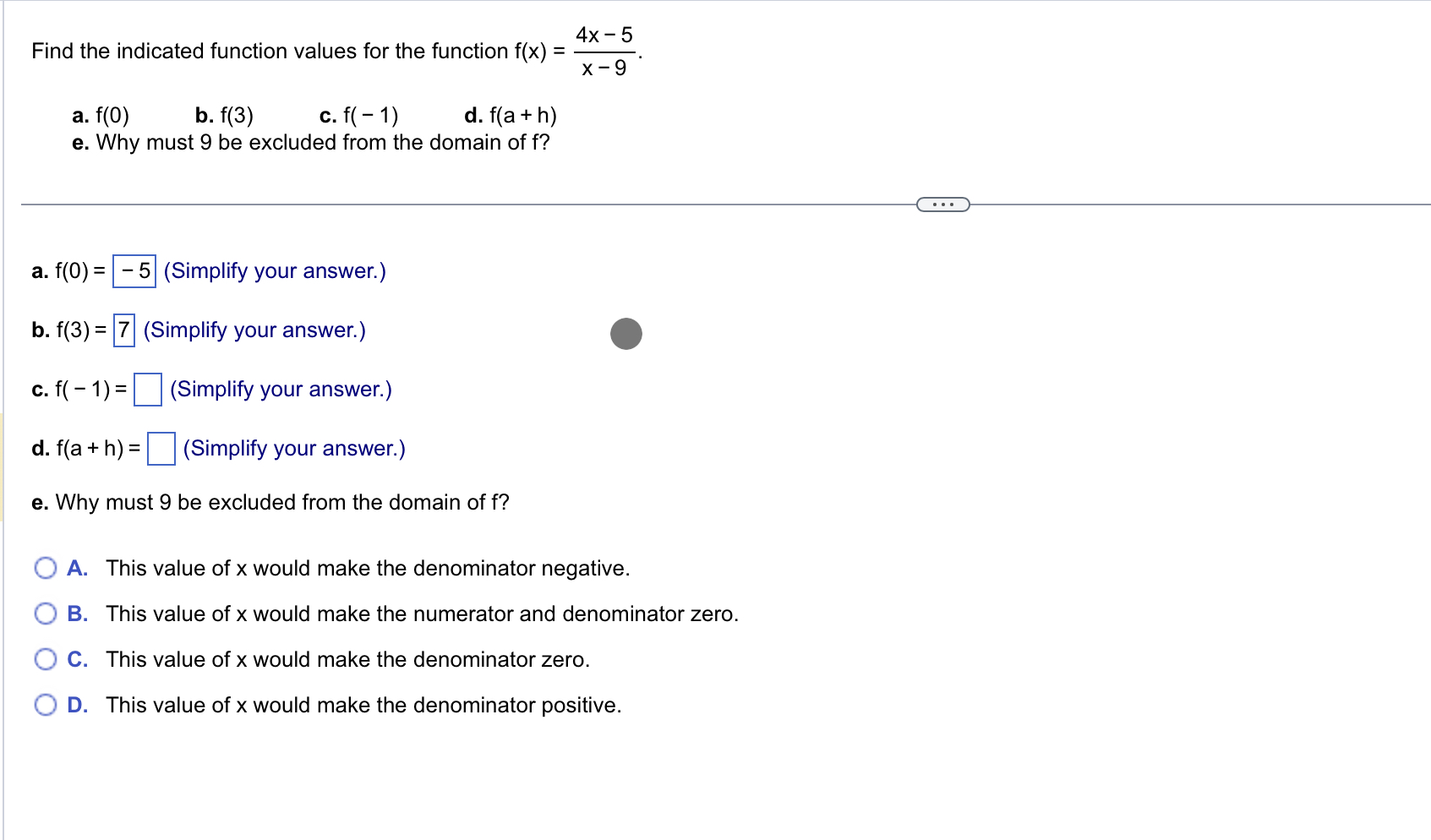 4x5 Find the indicated function values for the