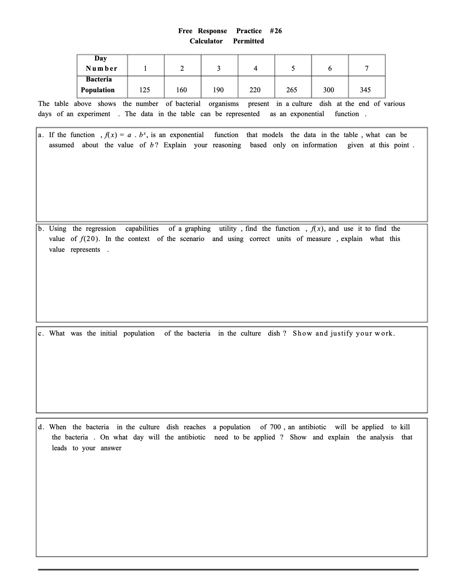 Free Response Practice #26 Calculator Permitted