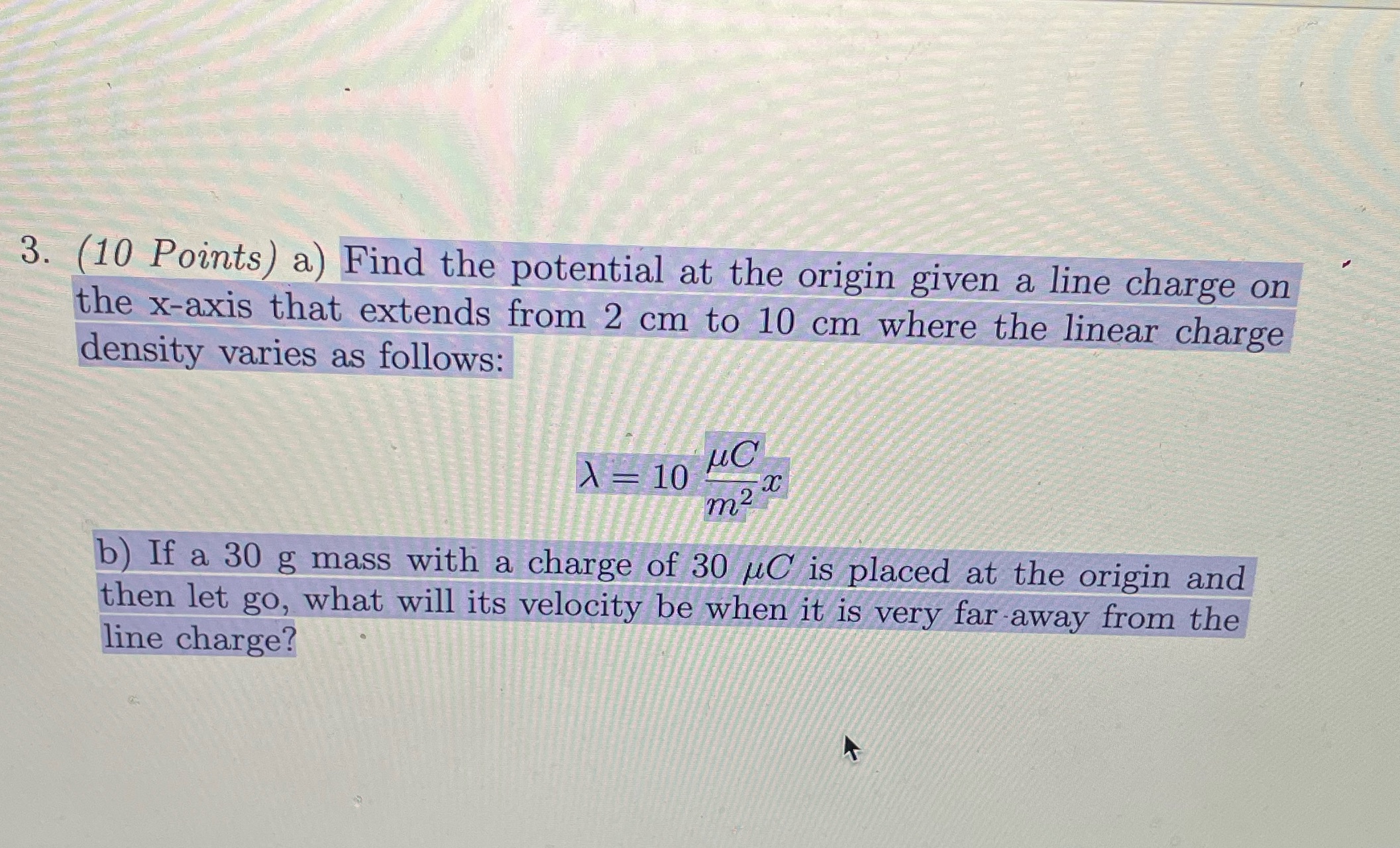 3. (10 Points) a) Find the potential at the