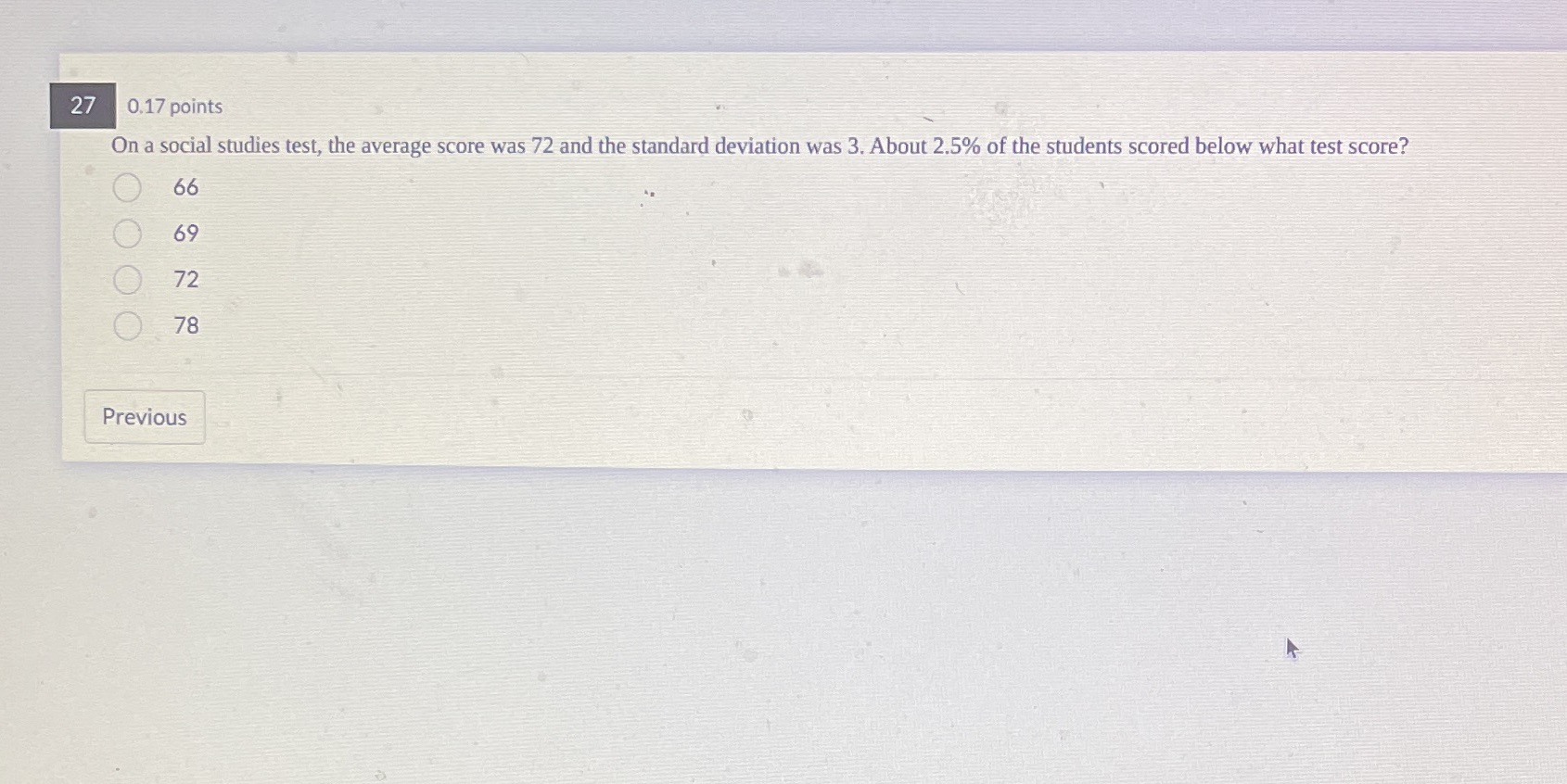 27 0.17 points On a social studies test, the