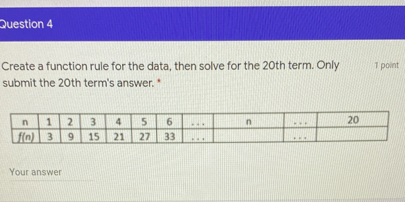 Question 4 Create a function rule for the data,