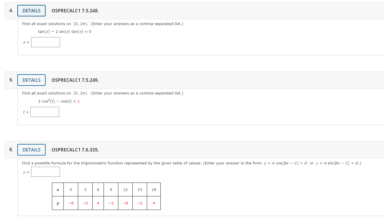 \f4 DETAILS OSPRECALC1 7.5.248. Find all exact