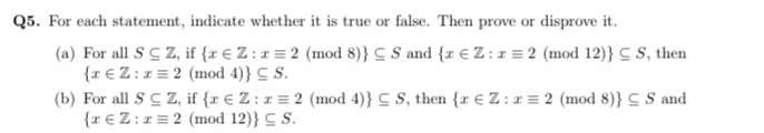 Q5. For each statement, indicate whether it is