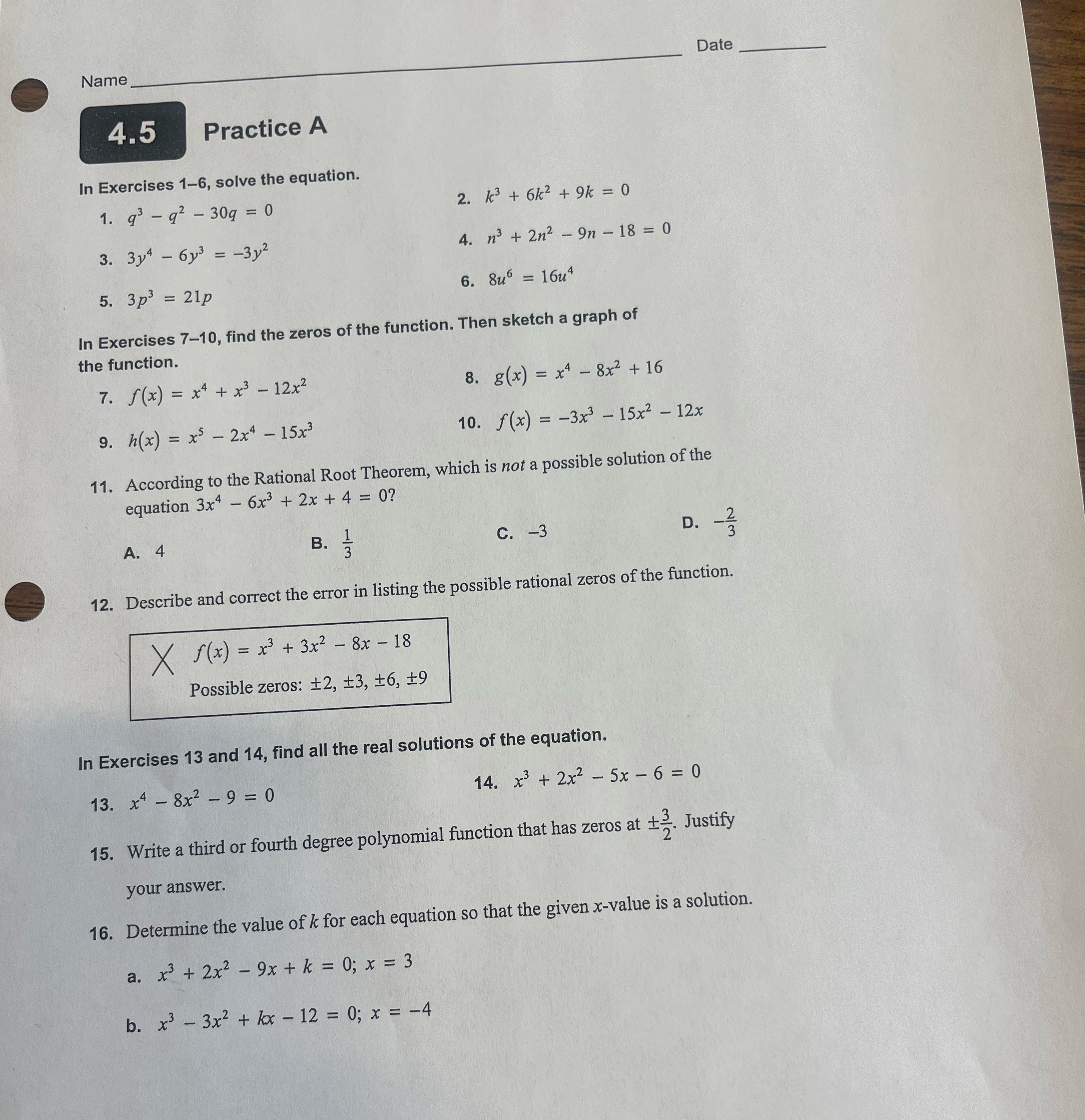 show all work to each question. please Name Date