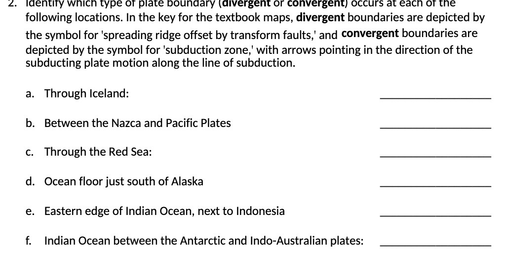 2. Identity which type of plate boundary