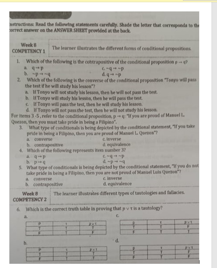 nstructions: Read the following statements