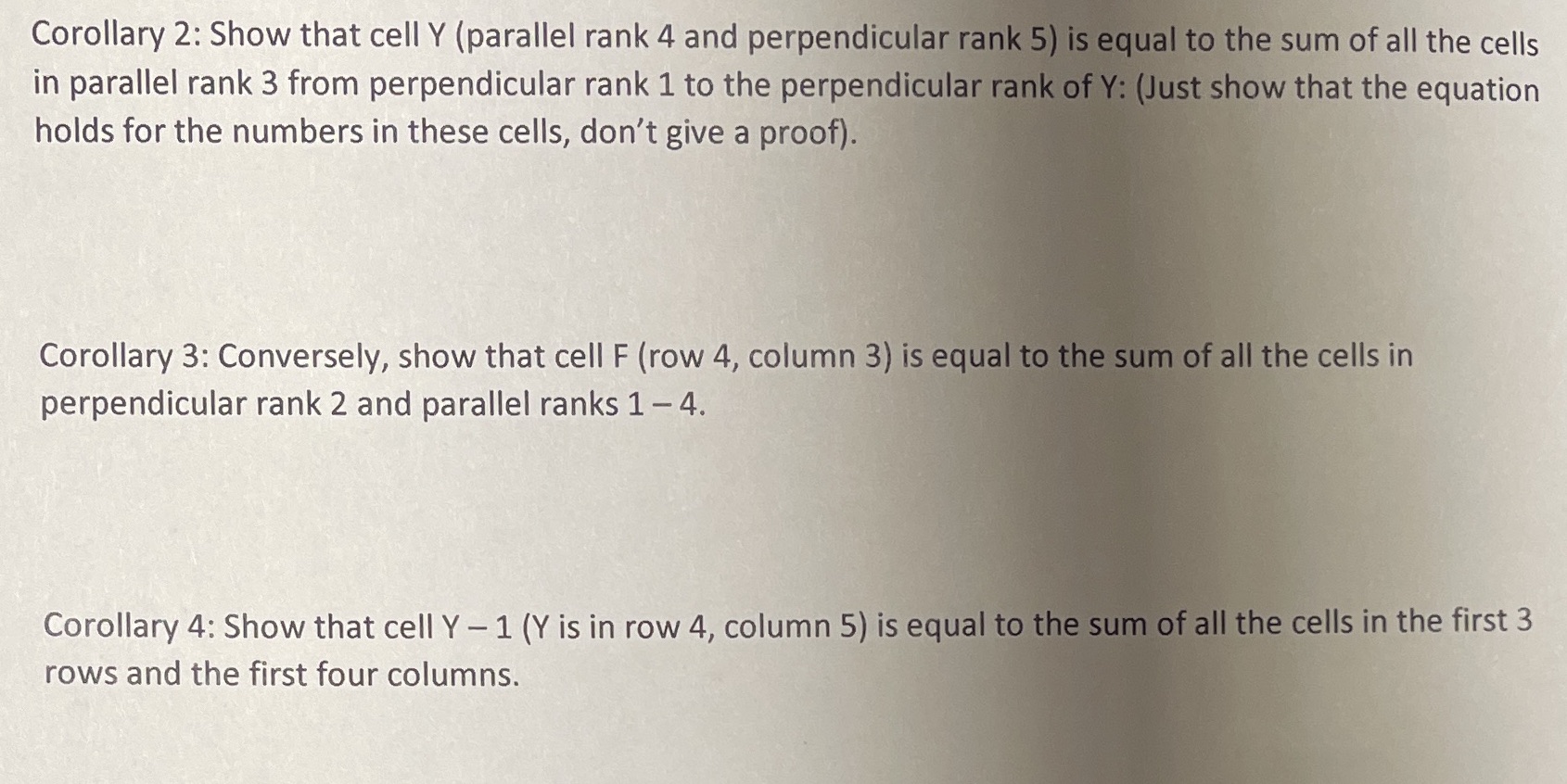 Corollary 2: Show that cell Y (parallel rank 4