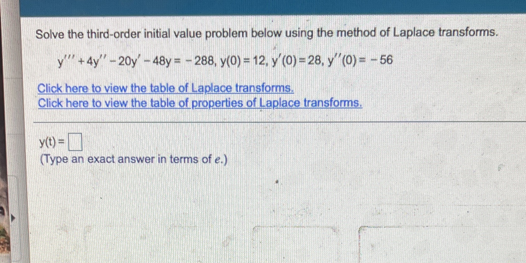 Solve the third-order initial value problem below