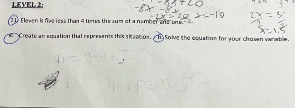 LEVEL 2: - 8X - 8x A+LO 3 ZX= 20 74-19 2x = 3 11